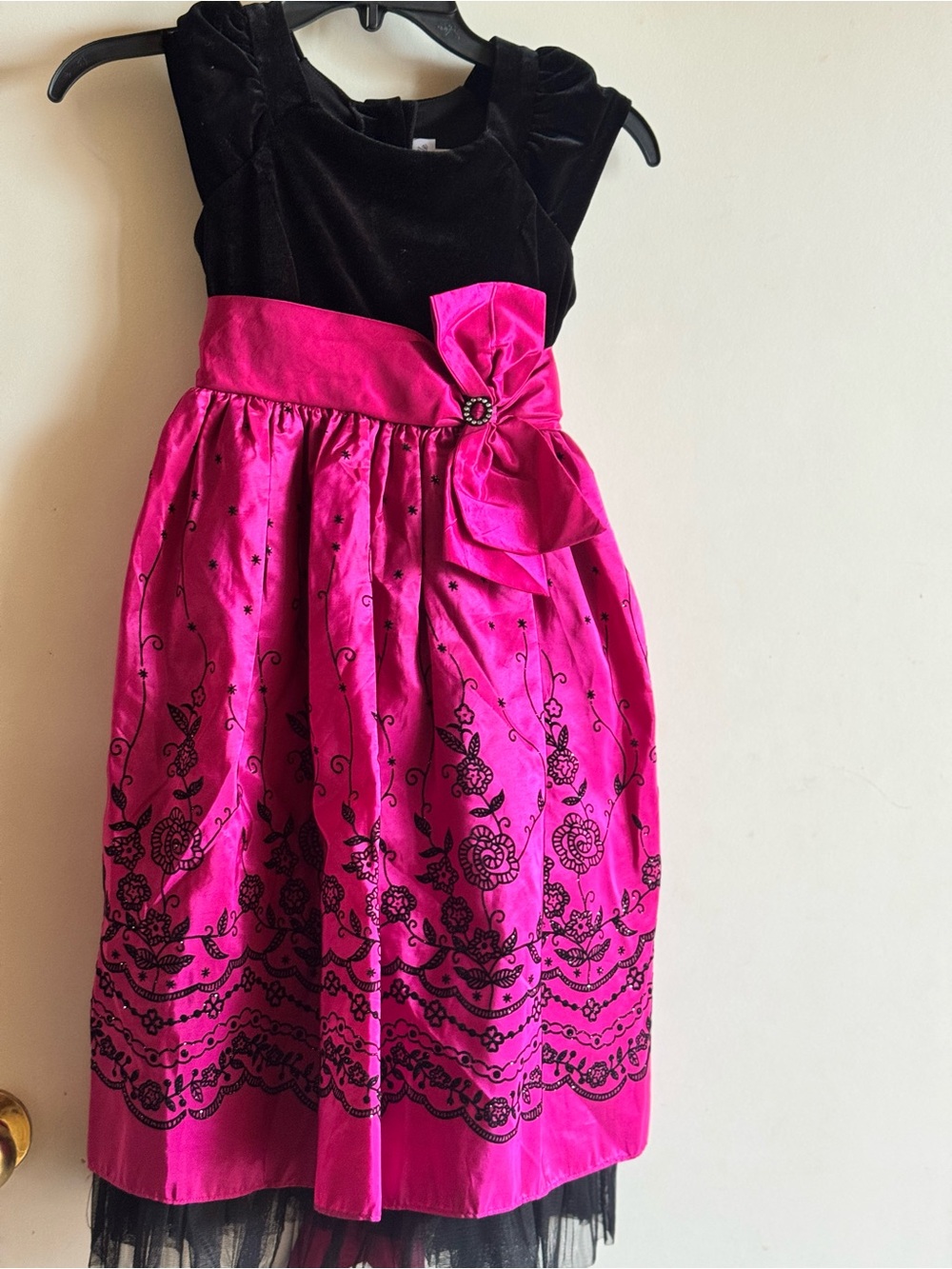 Jona Michelle Red & Black Velvet Bodice with Embroidered Dress with sequins.